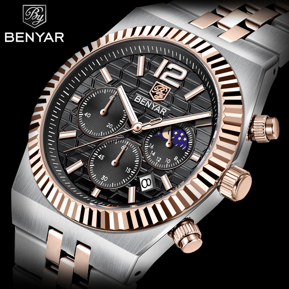Anti-Magnetic Watch - BENYAR Chronograph 40mm Men's Watch Stainless